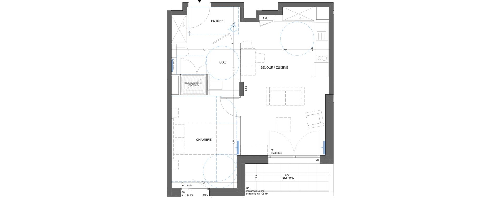 Appartement T2 meubl&eacute; de 47,42 m2 &agrave; Bron Gendarmerie - garenne
