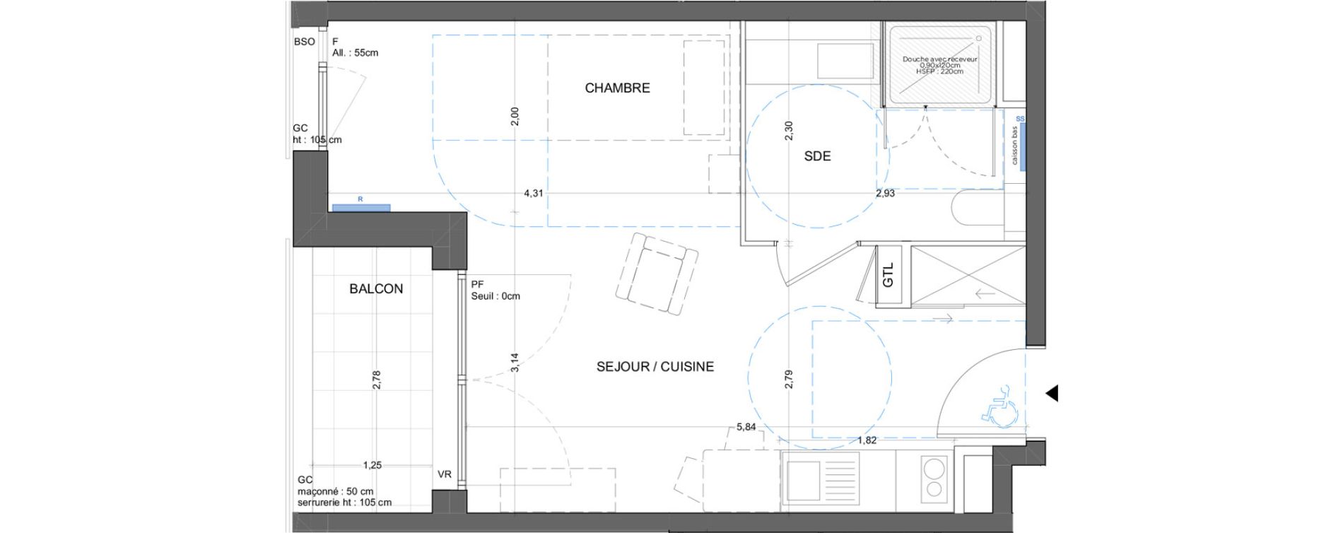 Appartement T1 meubl&eacute; de 31,67 m2 &agrave; Bron Gendarmerie - garenne