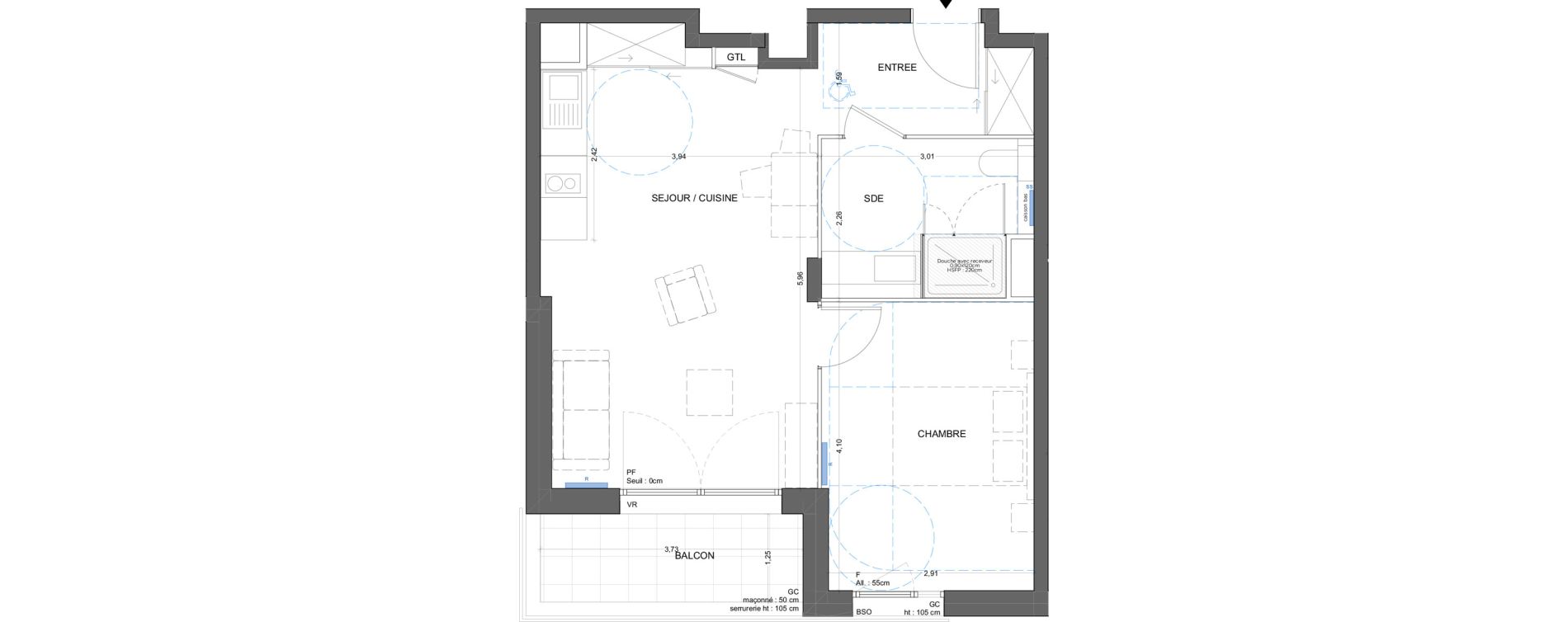 Appartement T2 meubl&eacute; de 47,42 m2 &agrave; Bron Gendarmerie - garenne
