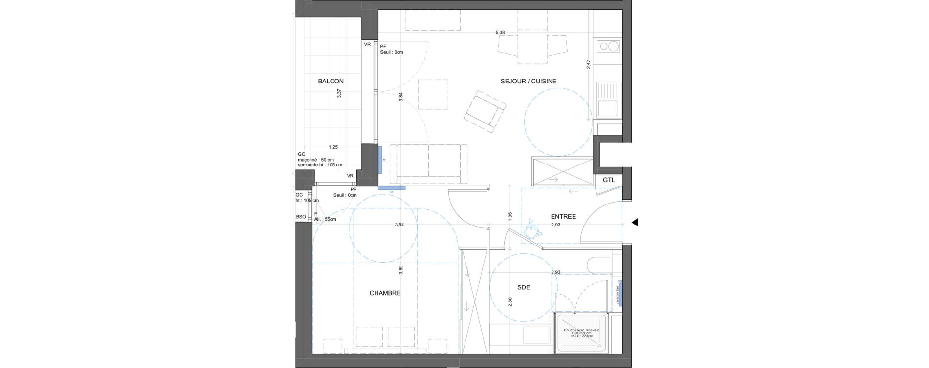 Appartement T2 meubl&eacute; de 44,47 m2 &agrave; Bron Gendarmerie - garenne