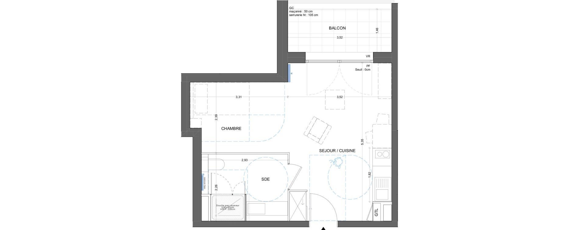 Appartement T1 meubl&eacute; de 32,35 m2 &agrave; Bron Gendarmerie - garenne