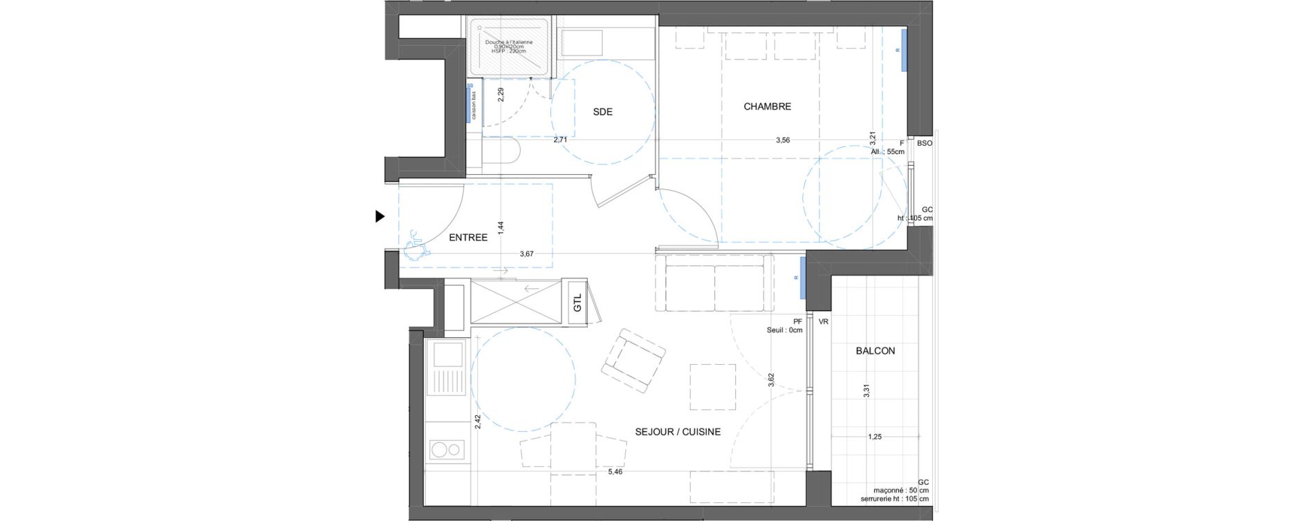 Appartement T2 meubl&eacute; de 40,79 m2 &agrave; Bron Gendarmerie - garenne