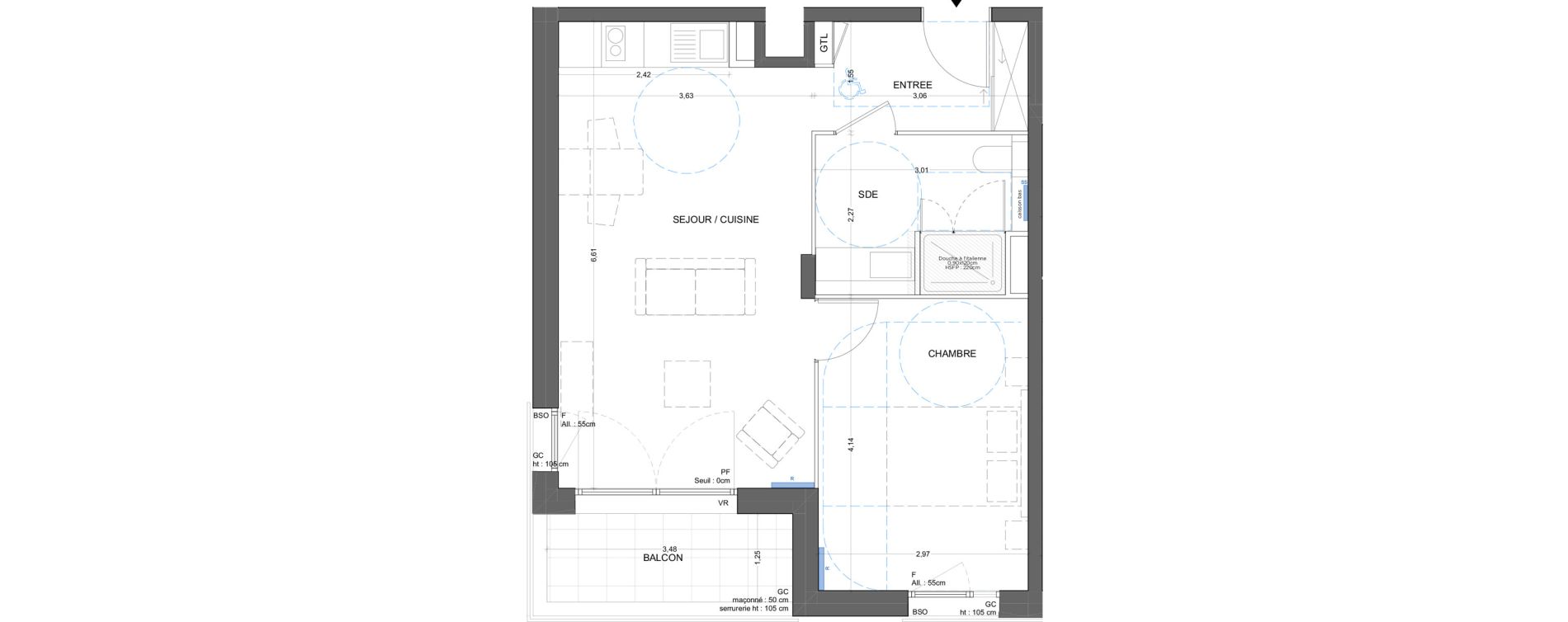 Appartement T2 meubl&eacute; de 46,43 m2 &agrave; Bron Gendarmerie - garenne