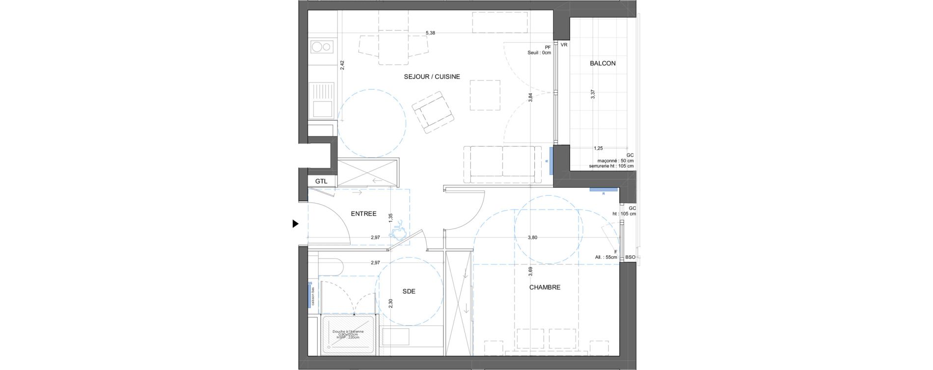 Appartement T2 meubl&eacute; de 44,43 m2 &agrave; Bron Gendarmerie - garenne