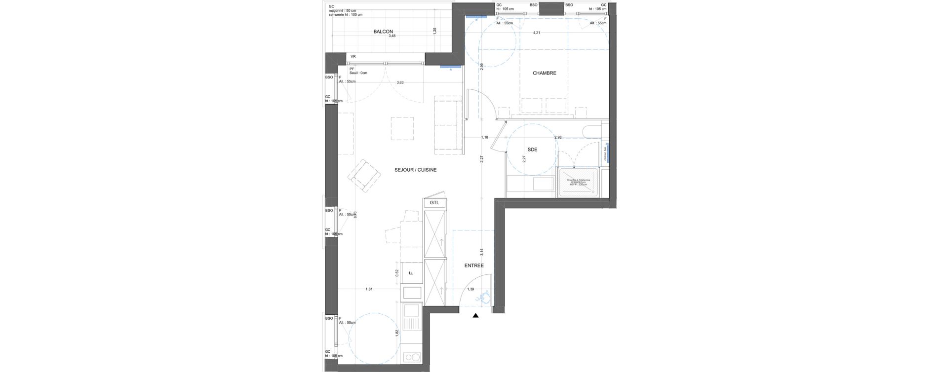 Appartement T2 meubl&eacute; de 53,73 m2 &agrave; Bron Gendarmerie - garenne