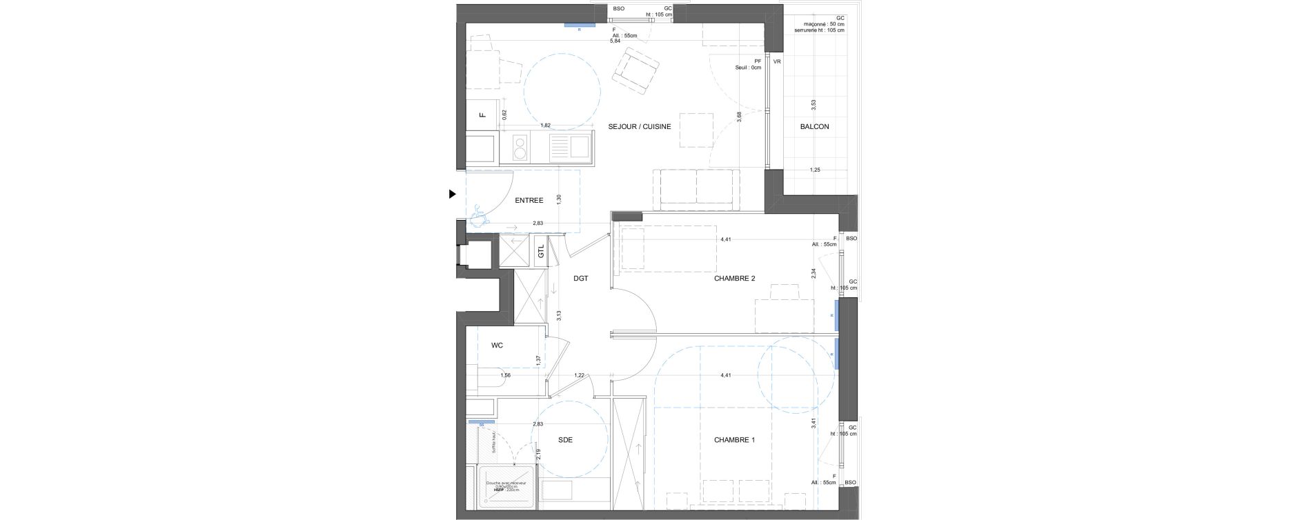 Appartement T3 meubl&eacute; de 60,38 m2 &agrave; Bron Gendarmerie - garenne