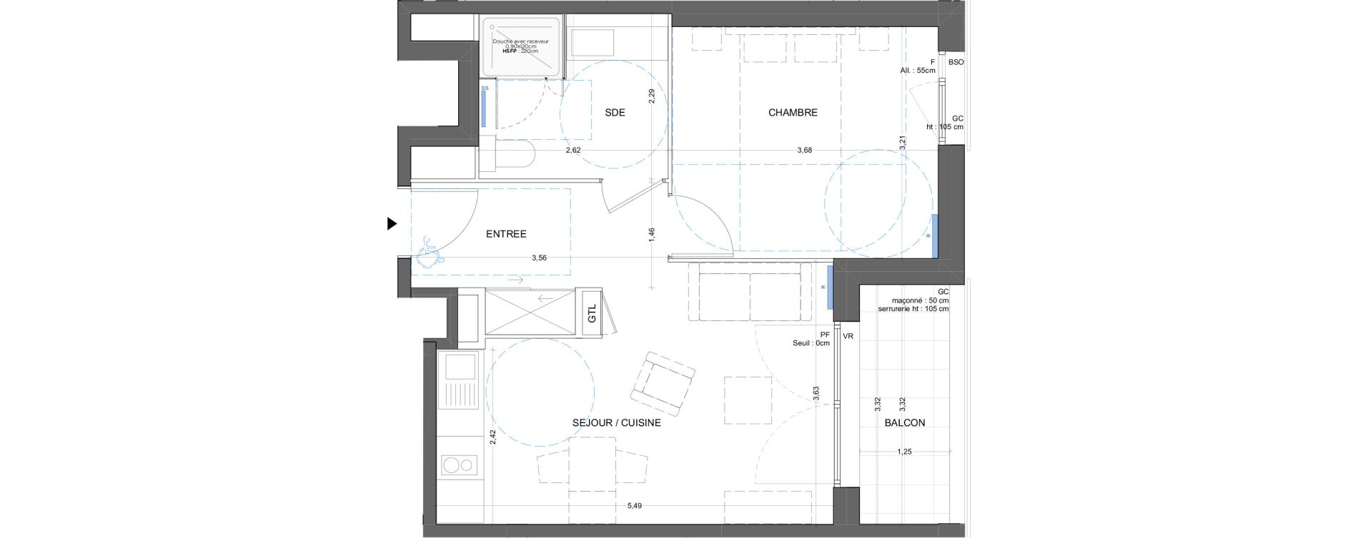 Appartement T2 meubl&eacute; de 41,13 m2 &agrave; Bron Gendarmerie - garenne