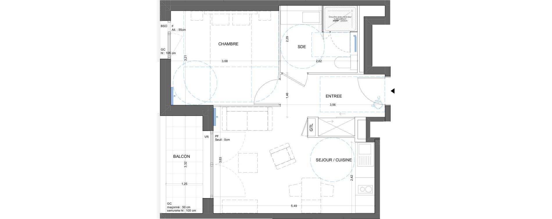 Appartement T2 meubl&eacute; de 41,13 m2 &agrave; Bron Gendarmerie - garenne