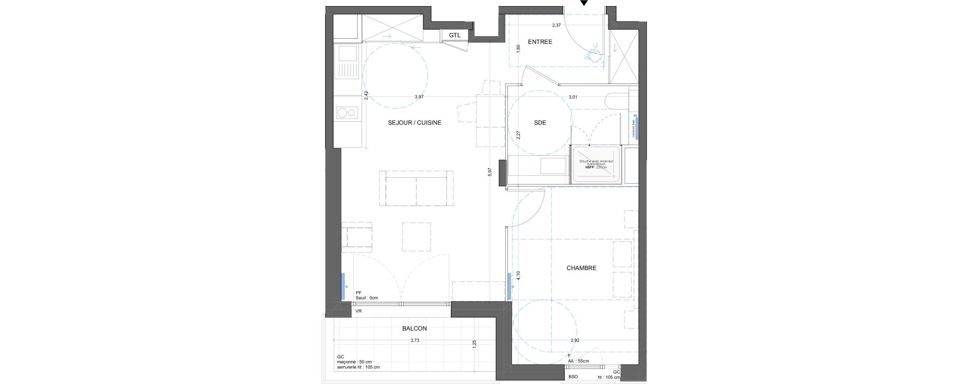 Appartement T2 meubl&eacute; de 47,52 m2 &agrave; Bron Gendarmerie - garenne