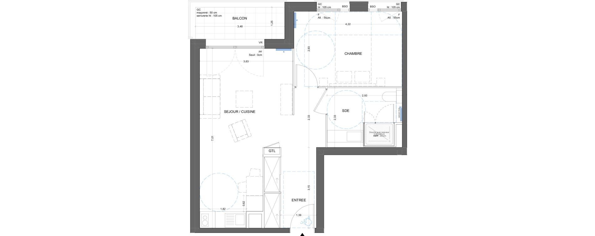 Appartement T2 meubl&eacute; de 49,47 m2 &agrave; Bron Gendarmerie - garenne