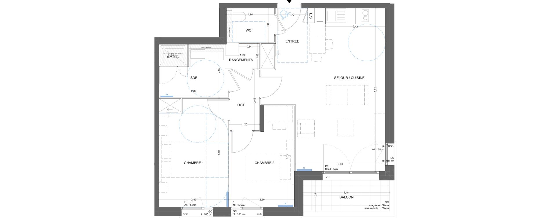 Appartement T3 meubl&eacute; de 62,58 m2 &agrave; Bron Gendarmerie - garenne