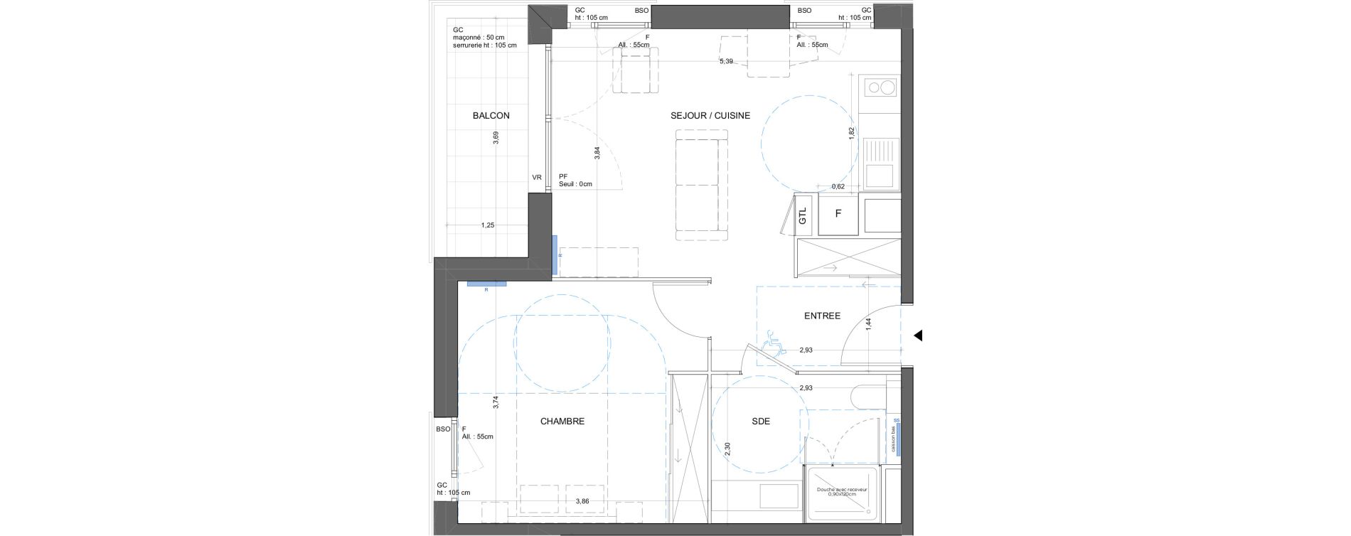 Appartement T2 meubl&eacute; de 45,12 m2 &agrave; Bron Gendarmerie - garenne