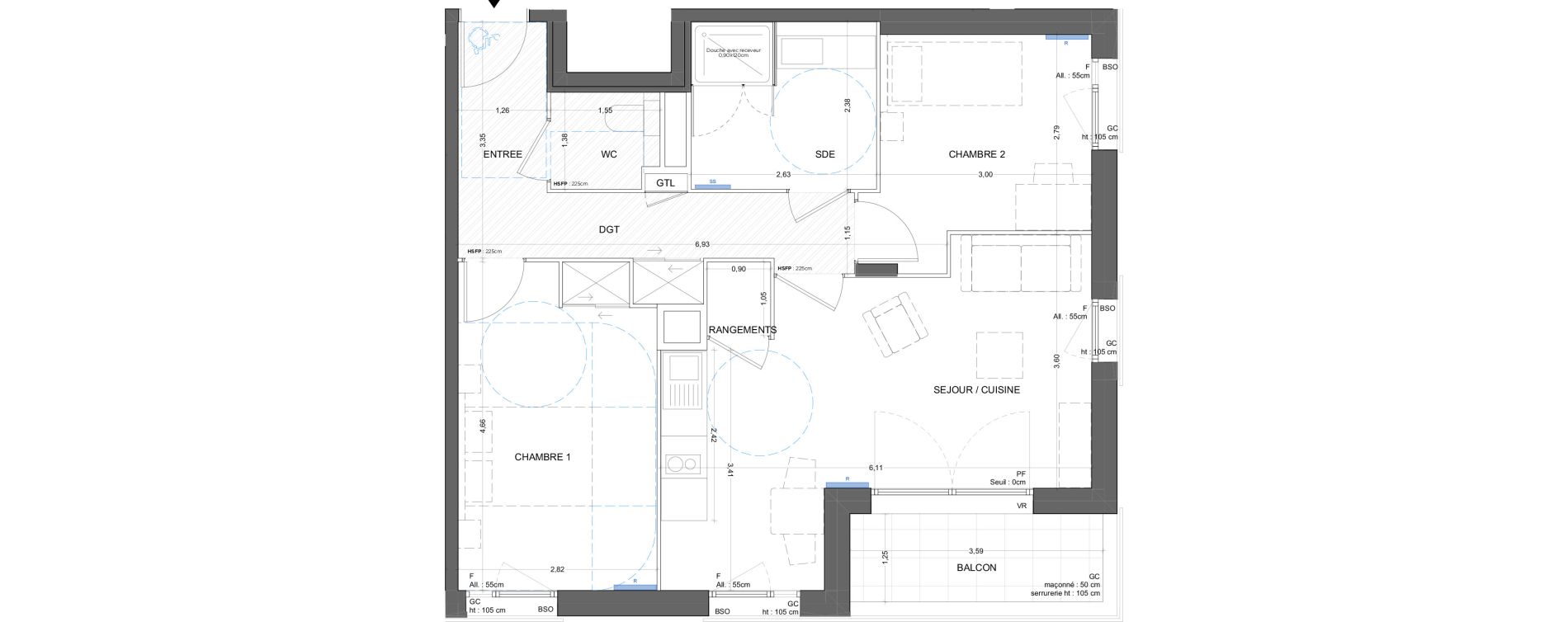 Appartement T3 meubl&eacute; de 62,01 m2 &agrave; Bron Gendarmerie - garenne