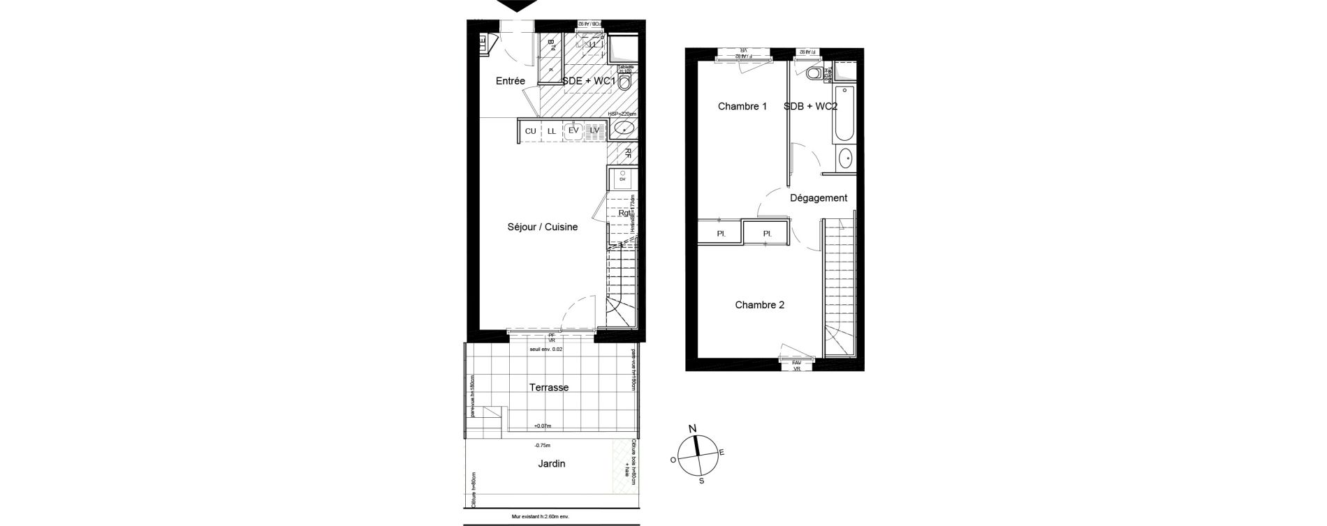 Duplex T3 de 65,21 m2 &agrave; Bron Centre