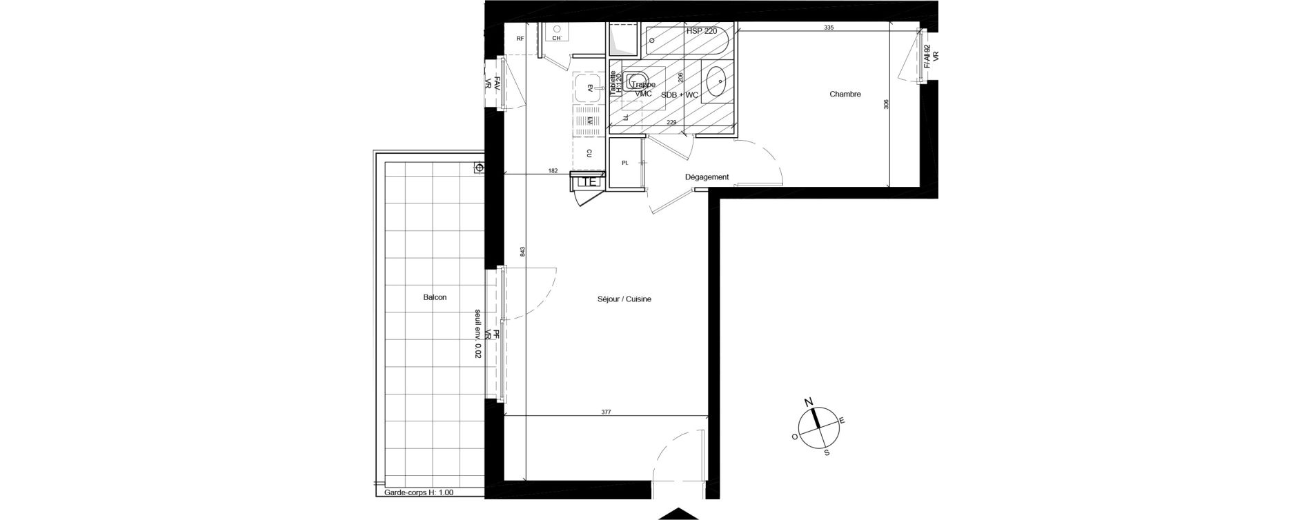 Appartement T2 de 42,58 m2 &agrave; Bron Centre