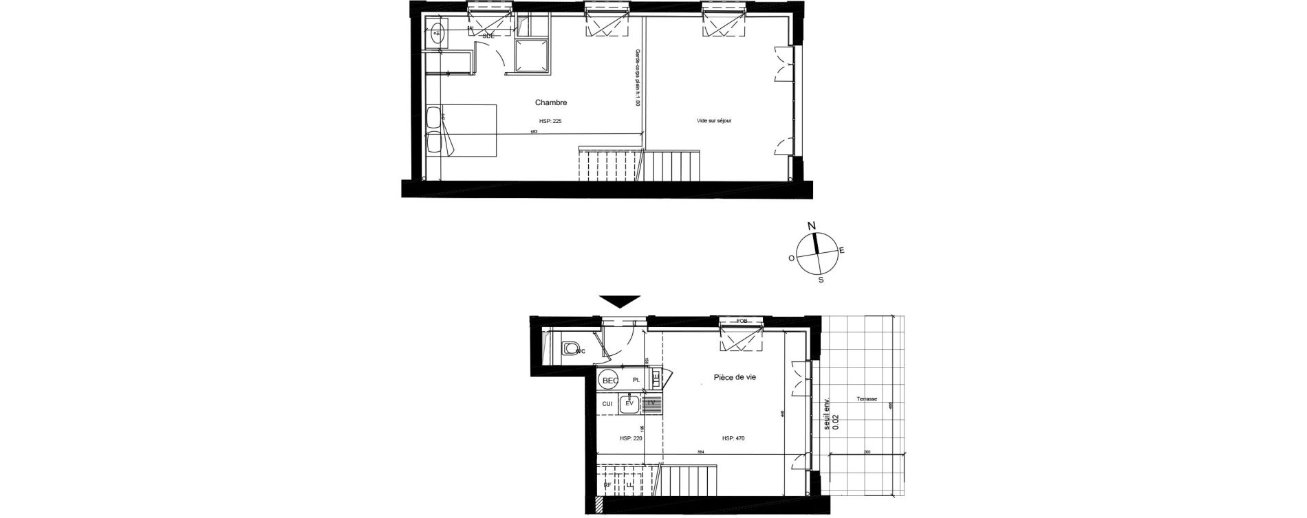 Duplex T2 de 46,49 m2 &agrave; Bron Centre