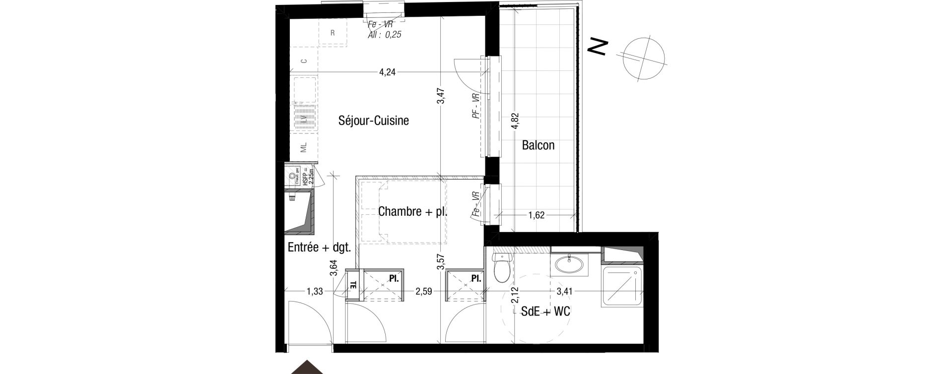 Appartement T2 de 35,60 m2 &agrave; Bron Teraillon
