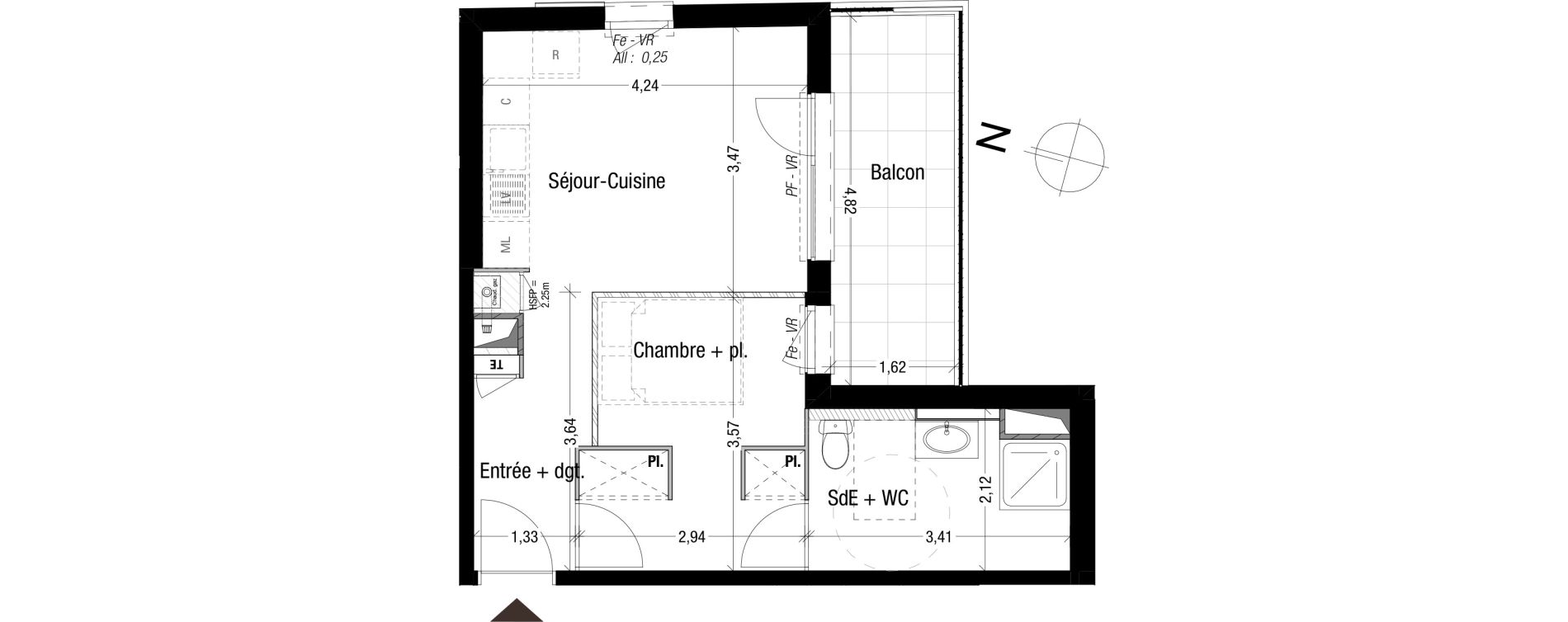 Appartement T2 de 35,90 m2 &agrave; Bron Teraillon