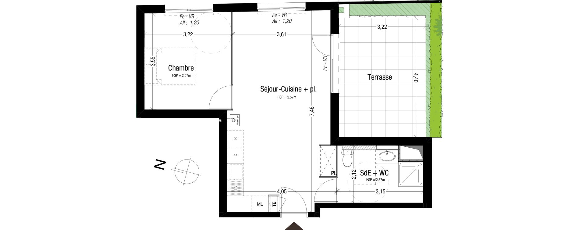 Appartement T2 de 45,10 m2 à Bron Teraillon