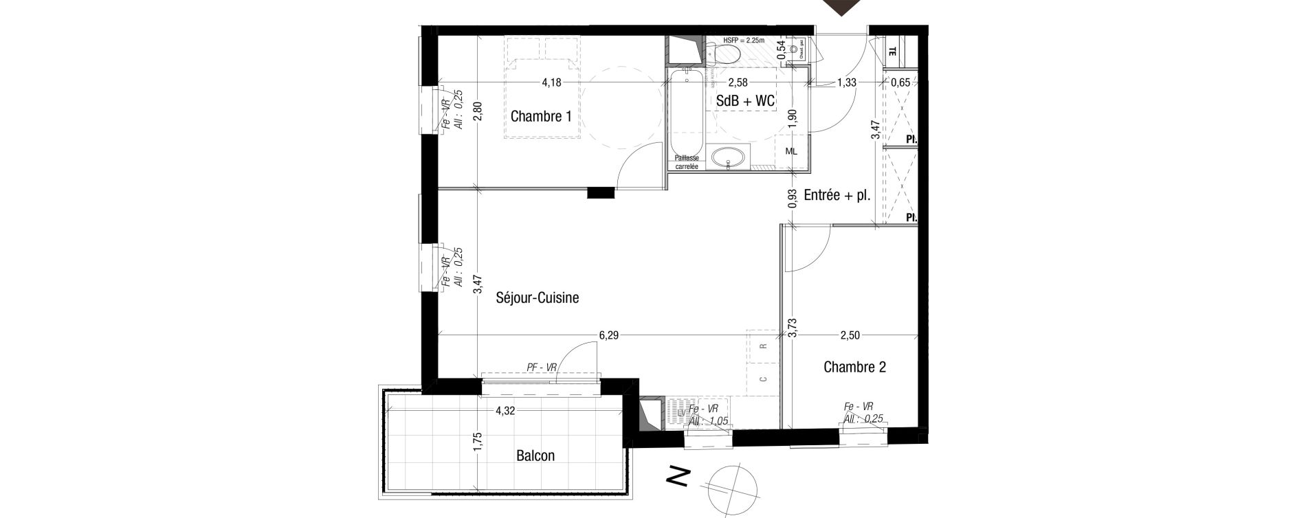 Appartement T3 de 58,40 m2 à Bron Teraillon