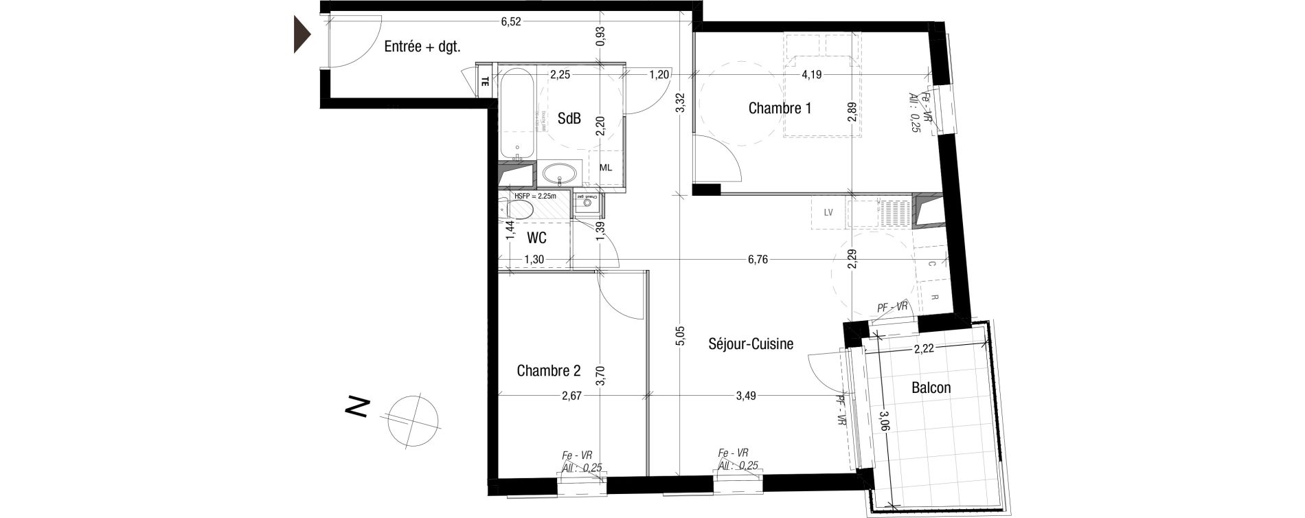 Appartement T3 de 62,80 m2 &agrave; Bron Teraillon