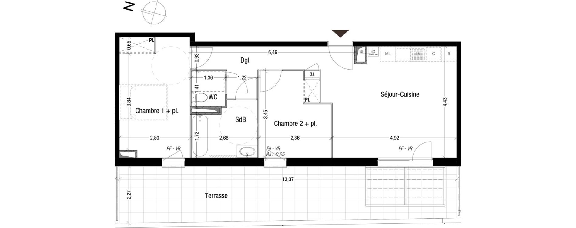 Appartement T3 de 58,10 m2 &agrave; Bron Teraillon