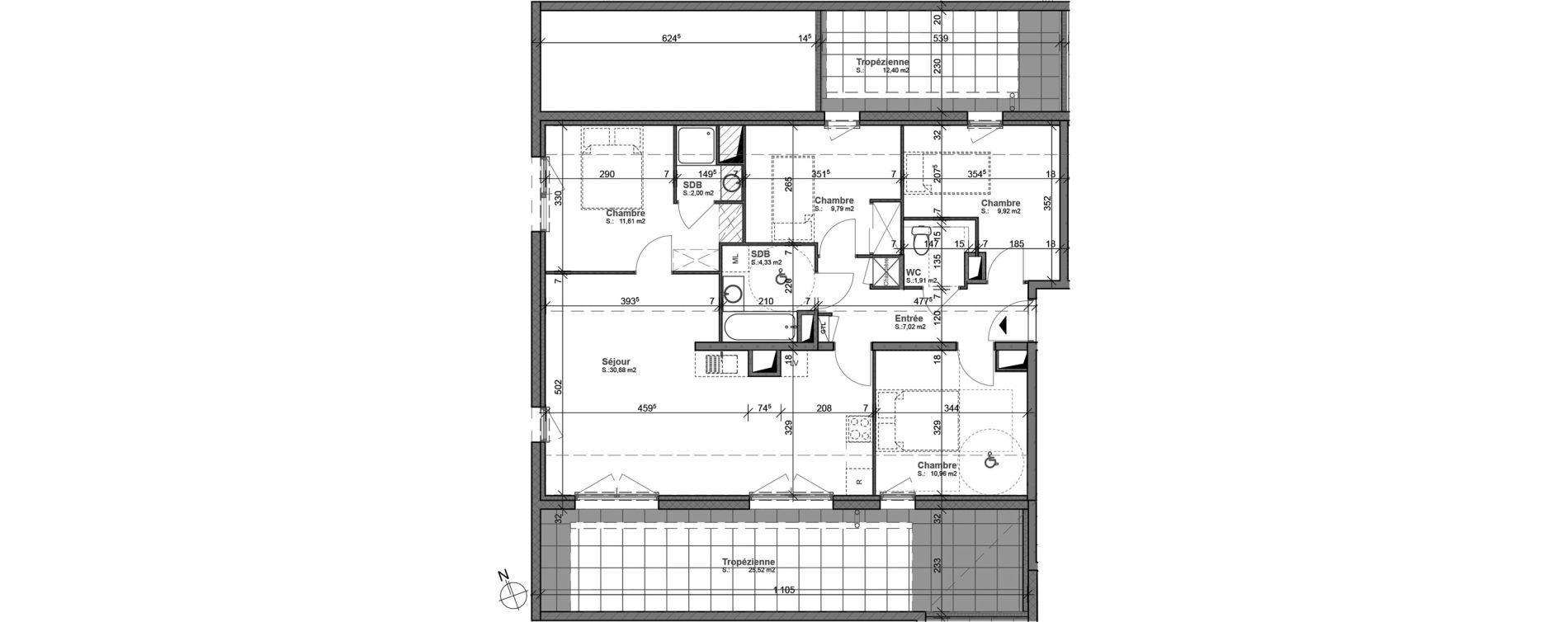Appartement T5 de 88,22 m2 &agrave; Bron Centre