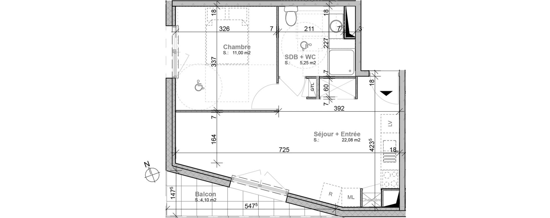 Appartement T2 de 38,33 m2 &agrave; Bron Centre