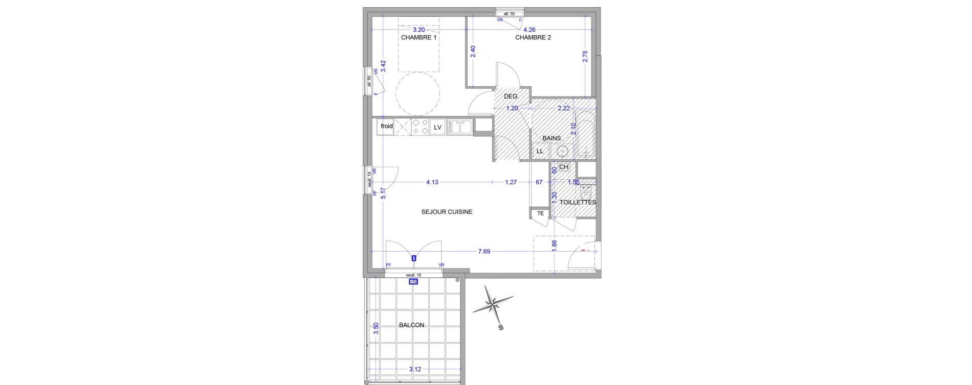 Appartement T3 de 64,06 m2 &agrave; Caluire-Et-Cuire Coste nord