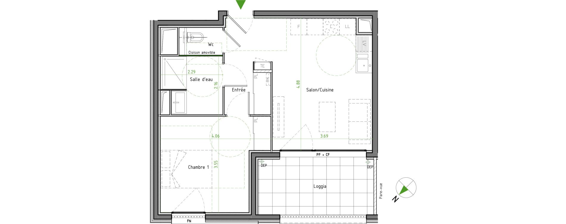 Appartement T2 de 42,21 m2 &agrave; Caluire-Et-Cuire Cuire le haut