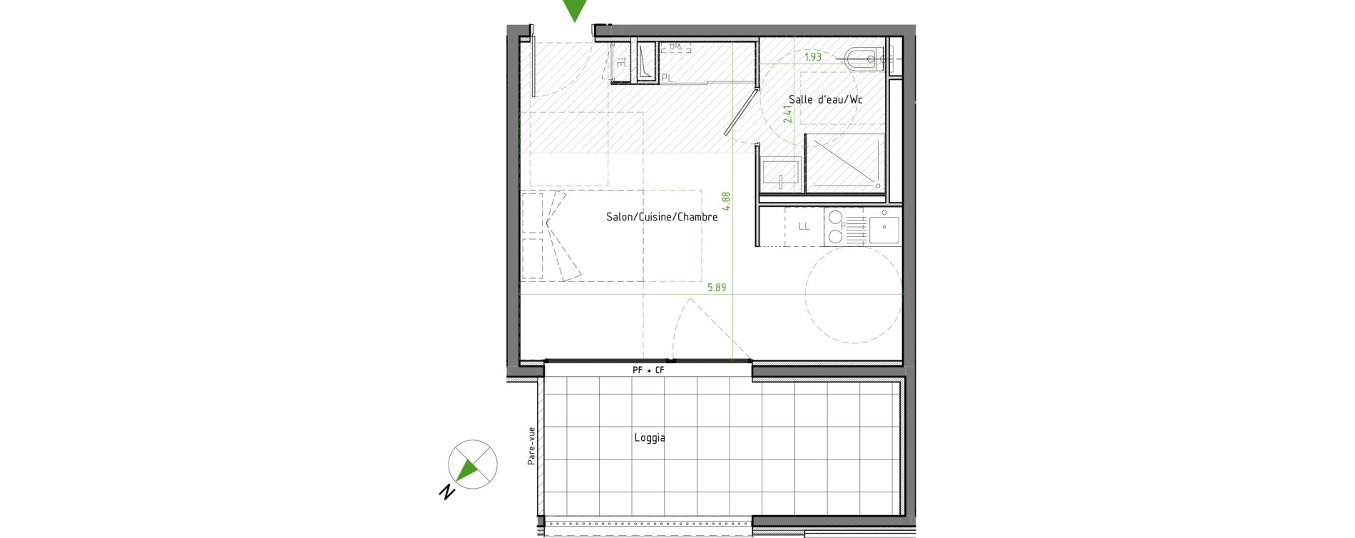 Appartement T1 de 27,16 m2 &agrave; Caluire-Et-Cuire Cuire le haut