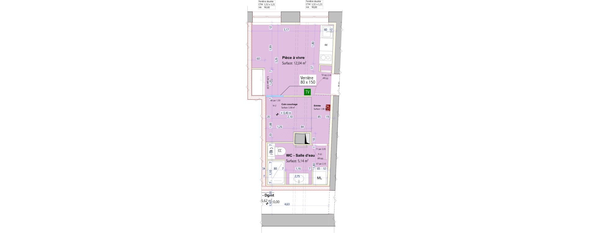 Appartement T1 bis de 23,06 m2 &agrave; Caluire-Et-Cuire Bissardon