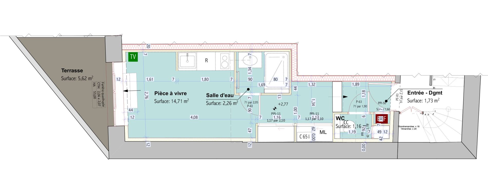 Appartement T1 de 19,86 m2 &agrave; Caluire-Et-Cuire Bissardon