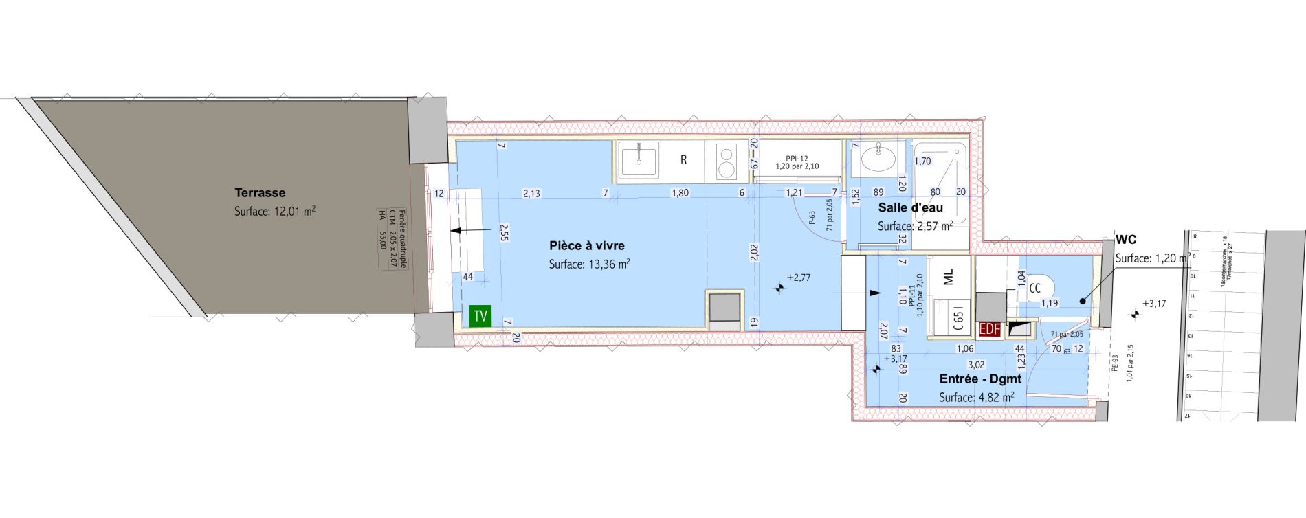 Appartement T1 de 21,95 m2 &agrave; Caluire-Et-Cuire Bissardon