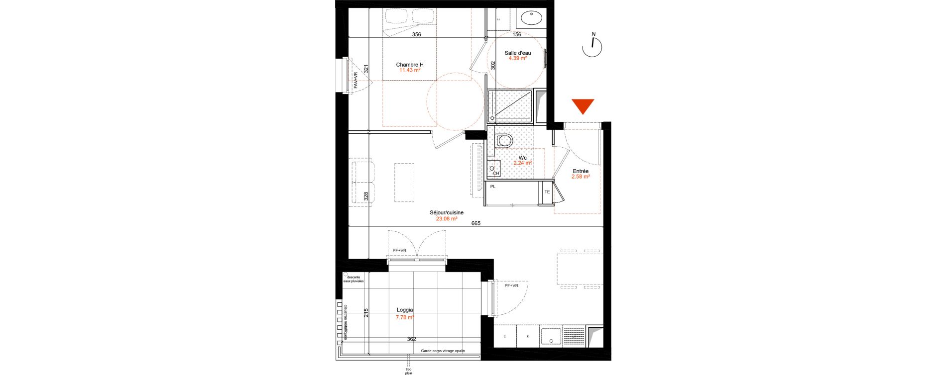 Appartement T2 de 43,72 m2 &agrave; Champagne-Au-Mont-D'Or Centre