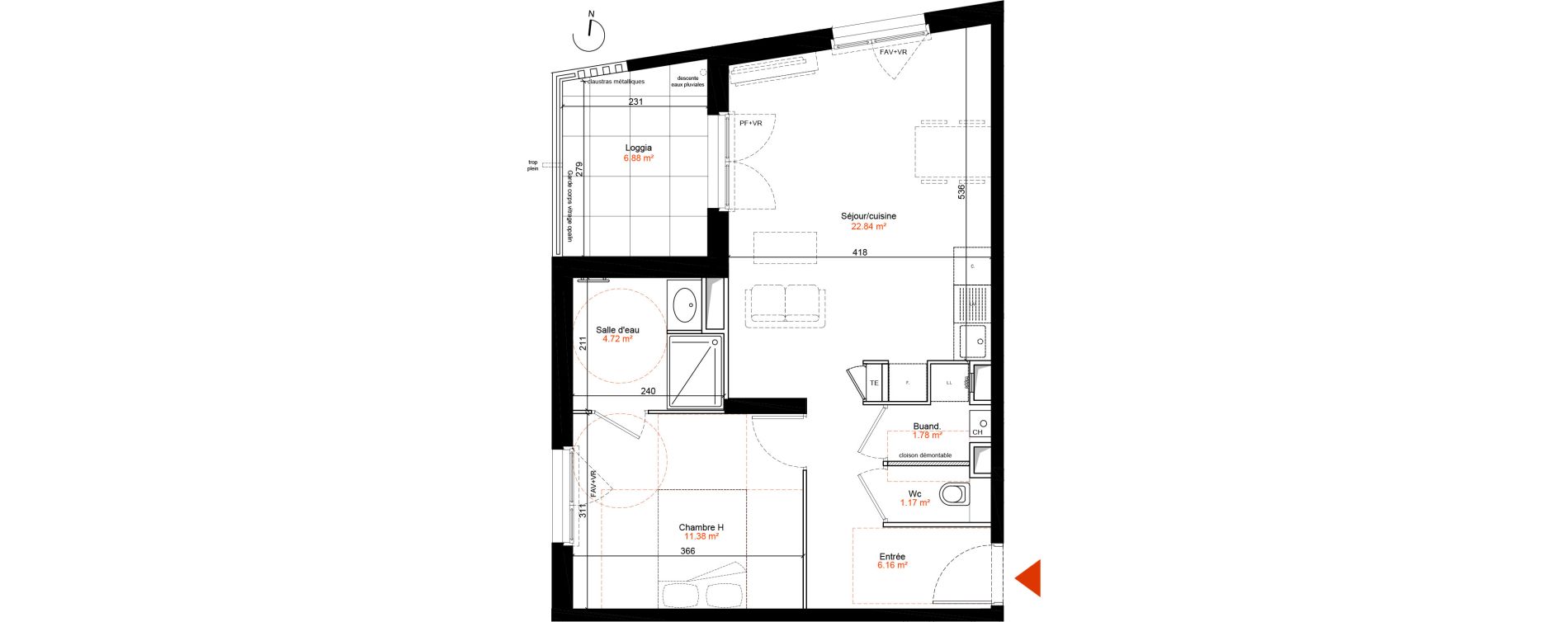 Appartement T2 de 48,05 m2 &agrave; Champagne-Au-Mont-D'Or Centre