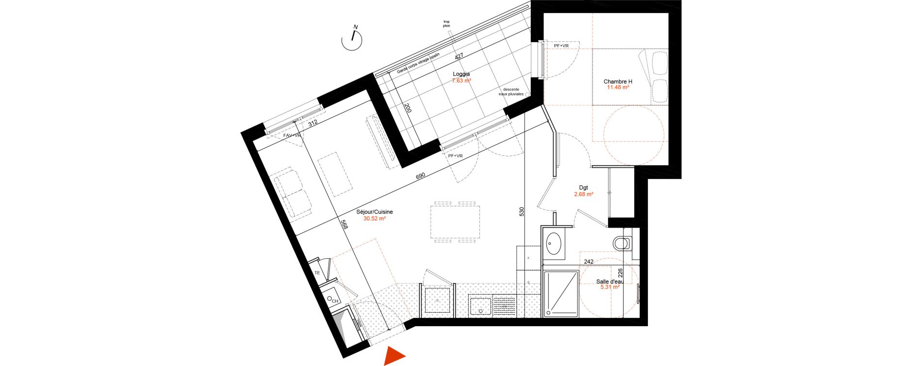 Appartement T2 de 49,99 m2 &agrave; Champagne-Au-Mont-D'Or Centre