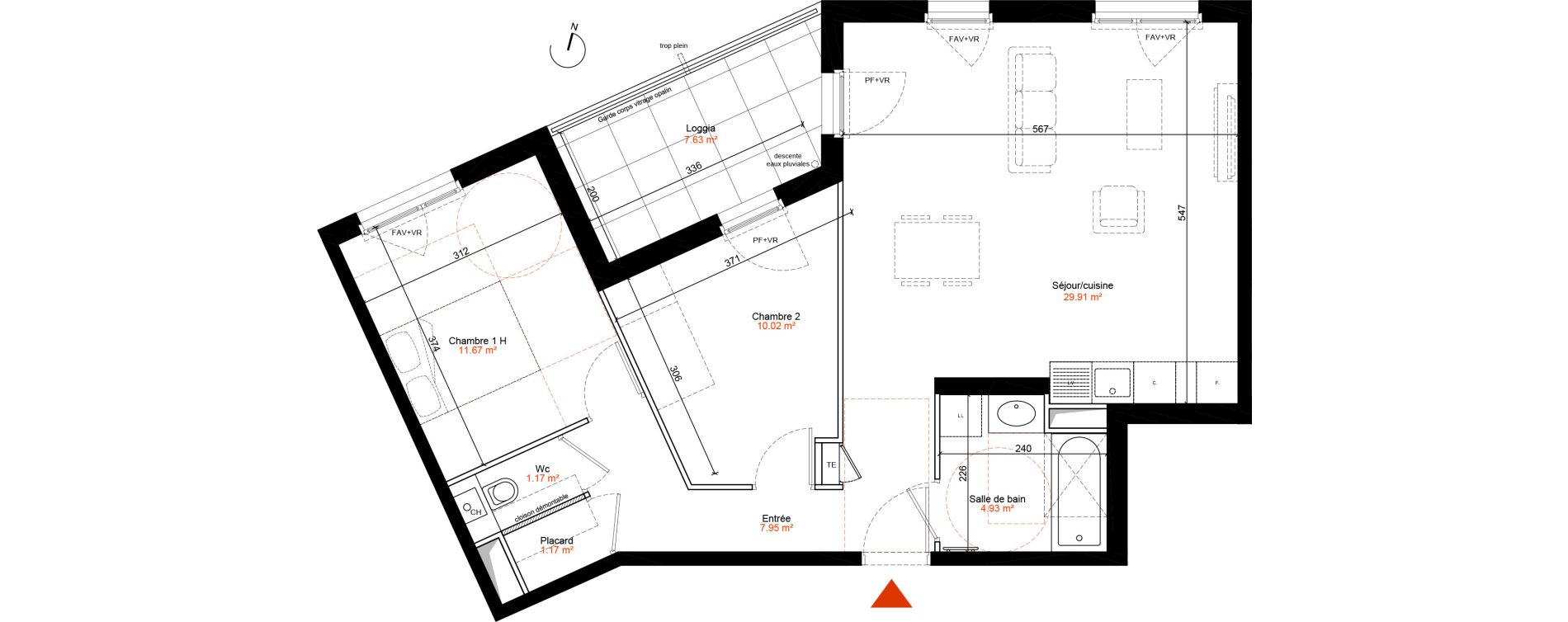 Appartement T3 de 66,82 m2 &agrave; Champagne-Au-Mont-D'Or Centre