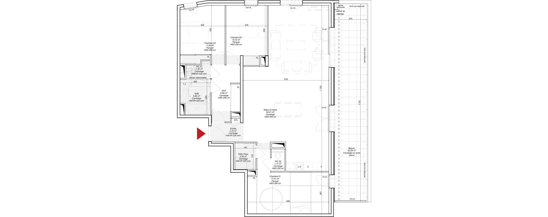Appartement T4 de 110,62 m2 &agrave; Champagne-Au-Mont-D'Or Centre
