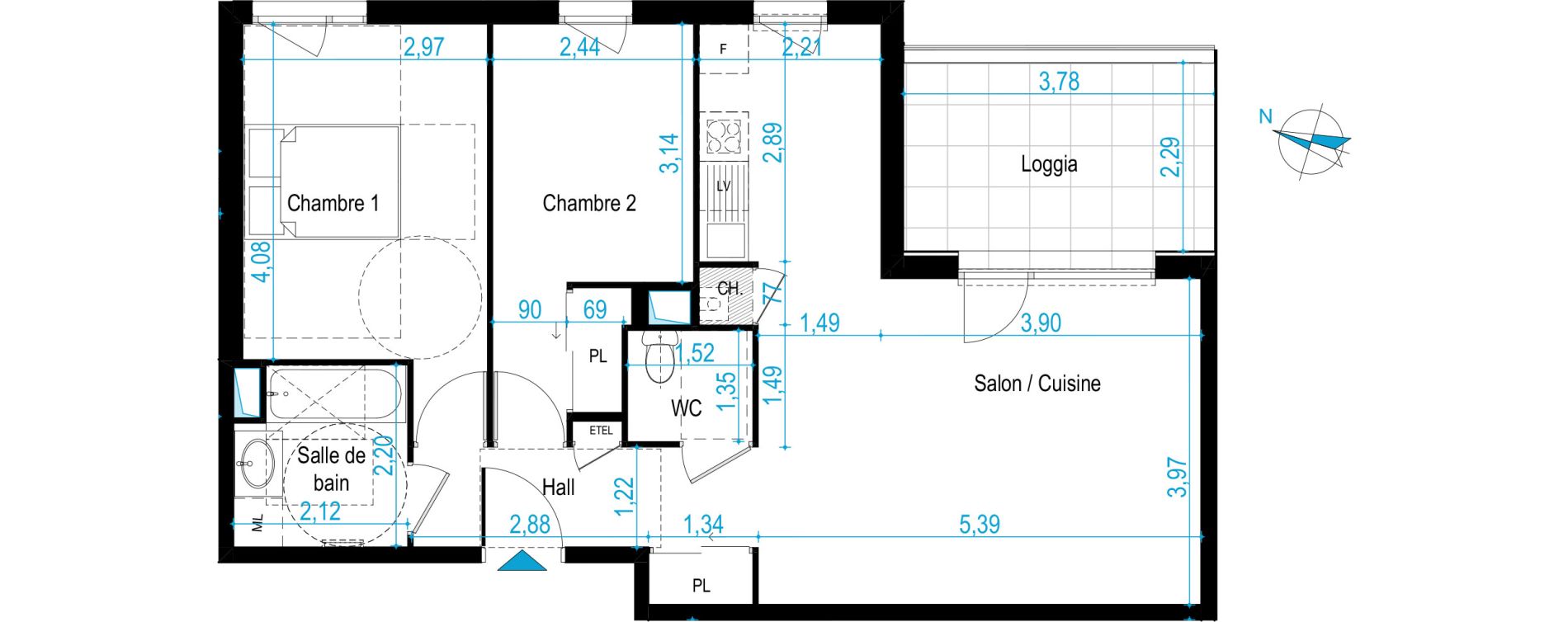 Appartement T3 de 64,60 m2 &agrave; Chaponost Centre