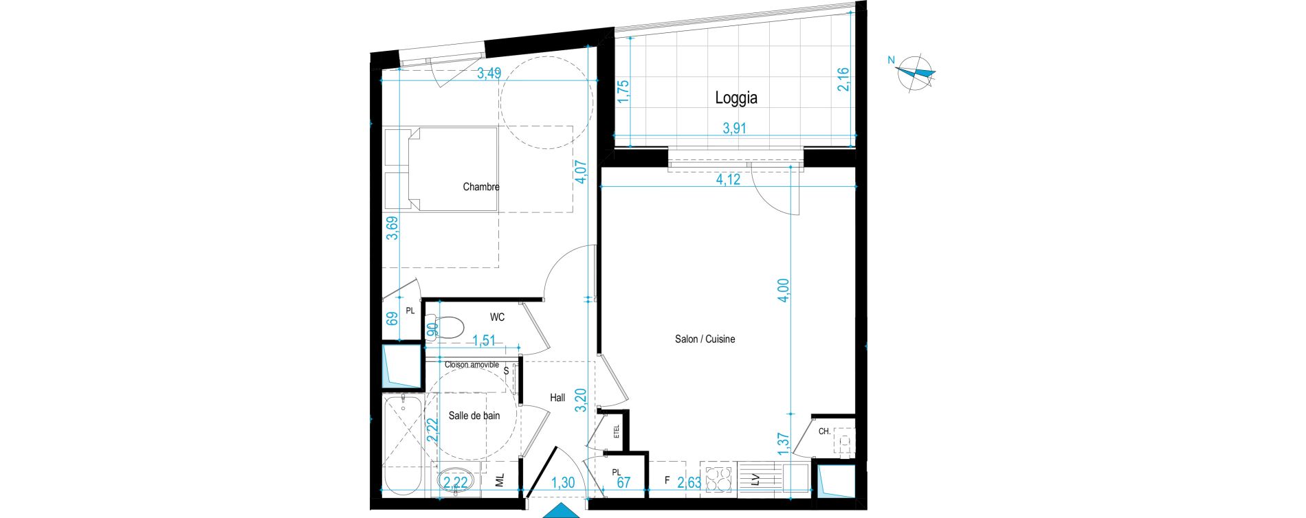 Appartement T2 de 45,12 m2 &agrave; Chaponost Centre