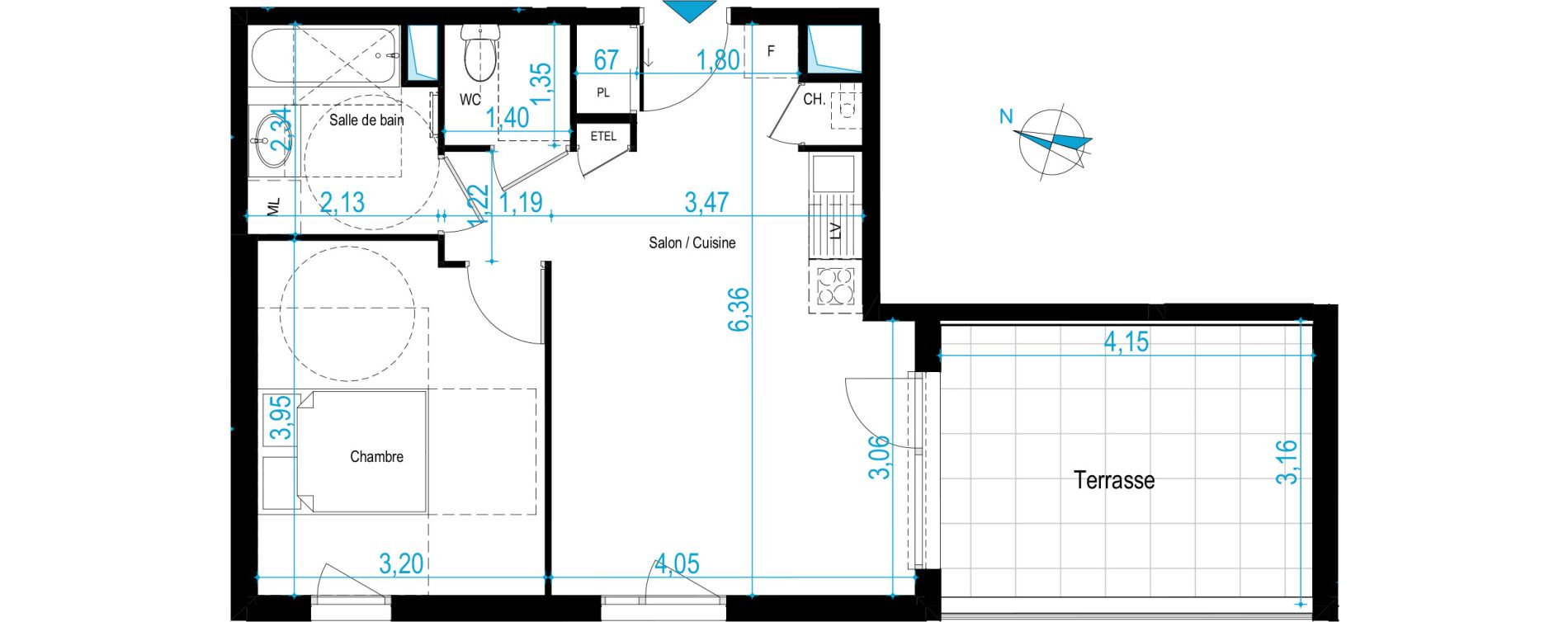 Appartement T2 de 42,97 m2 &agrave; Chaponost Centre