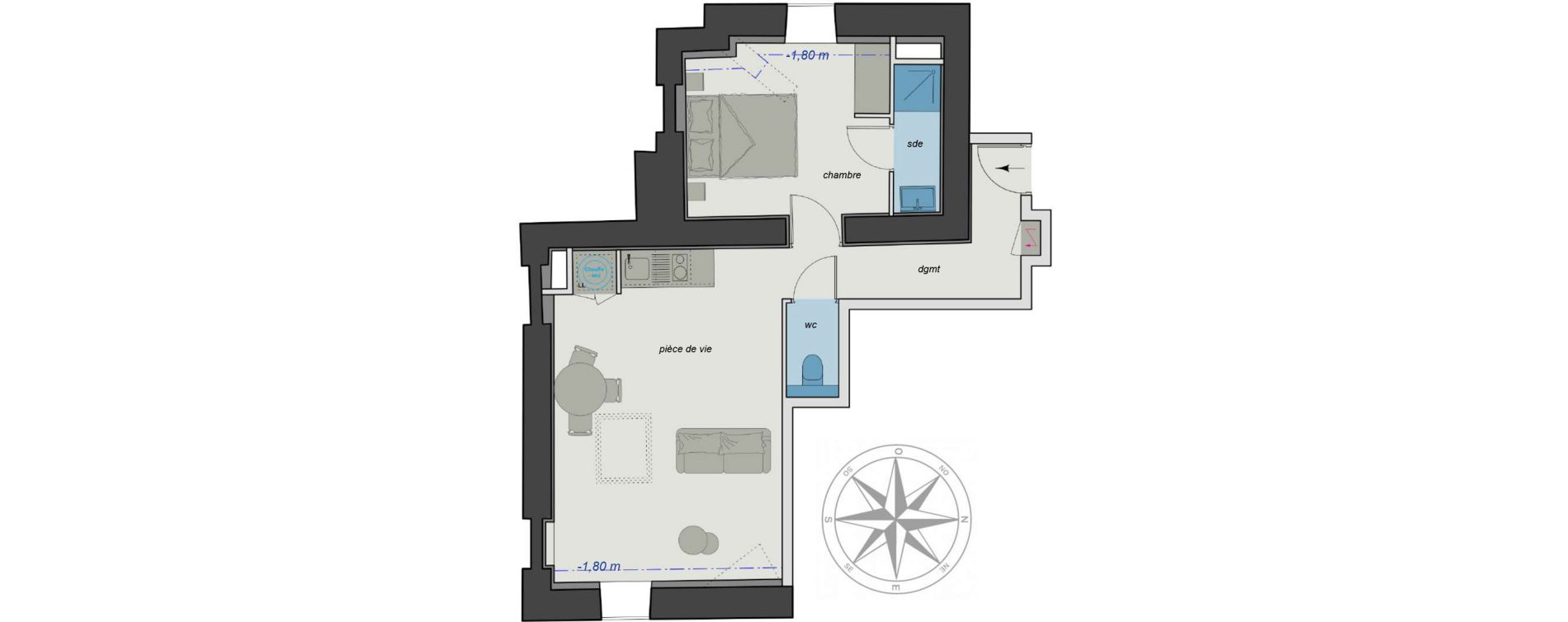 Appartement T2 de 39,80 m2 &agrave; Charbonni&egrave;res-Les-Bains Centre