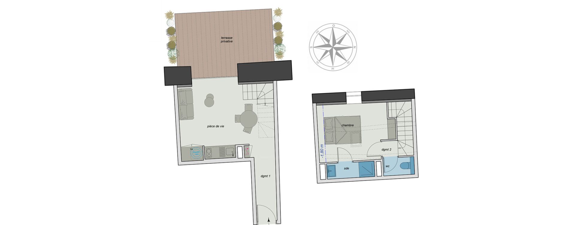 Duplex T2 de 34,30 m2 &agrave; Charbonni&egrave;res-Les-Bains Centre