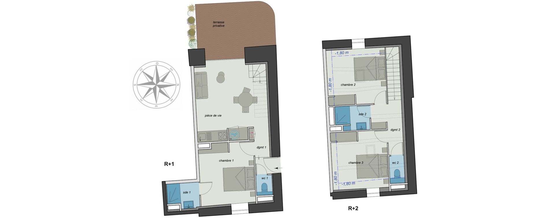 Duplex T4 de 63,70 m2 &agrave; Charbonni&egrave;res-Les-Bains Centre