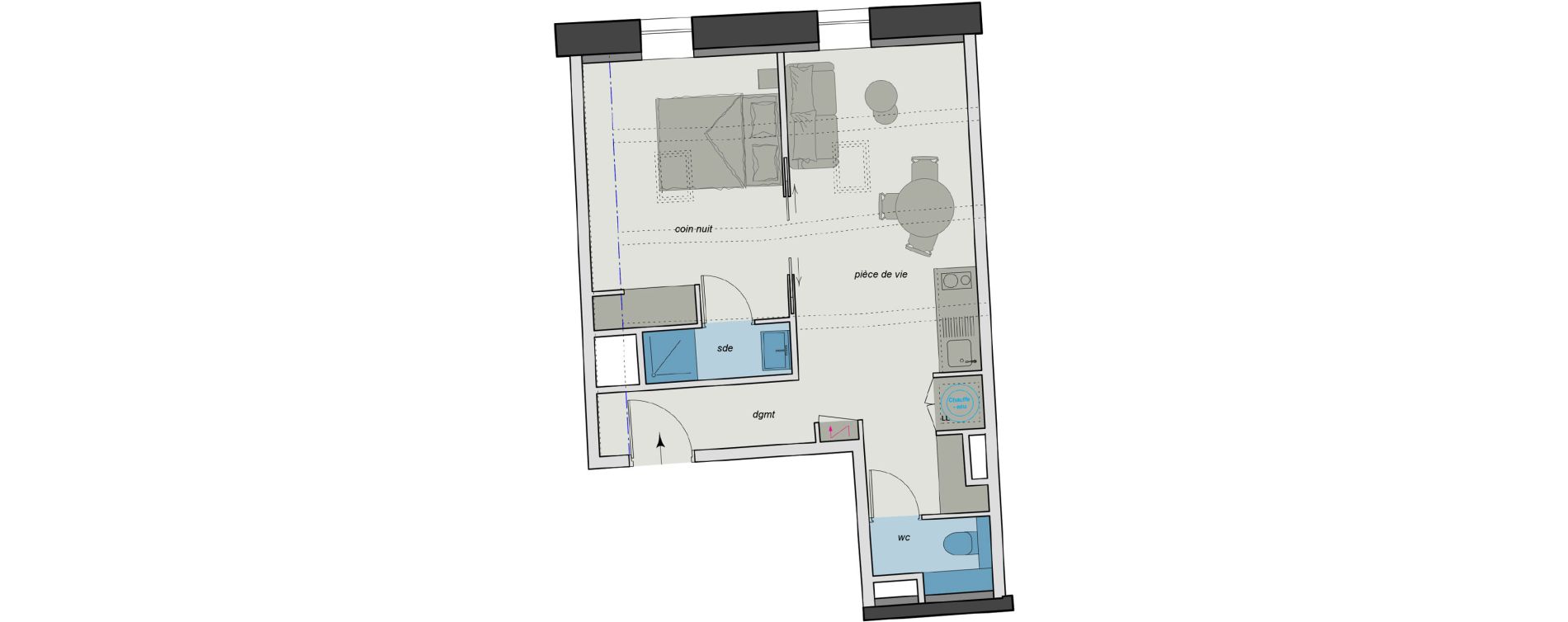 Appartement T1 bis de 36,30 m2 &agrave; Charbonni&egrave;res-Les-Bains Centre