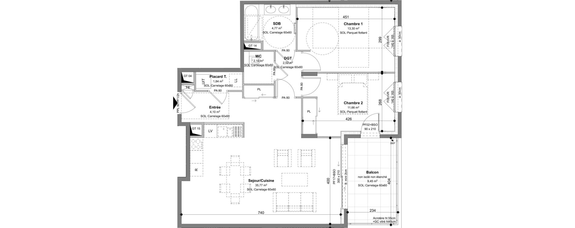 Appartement T3 de 76,06 m2 &agrave; Charbonni&egrave;res-Les-Bains Centre