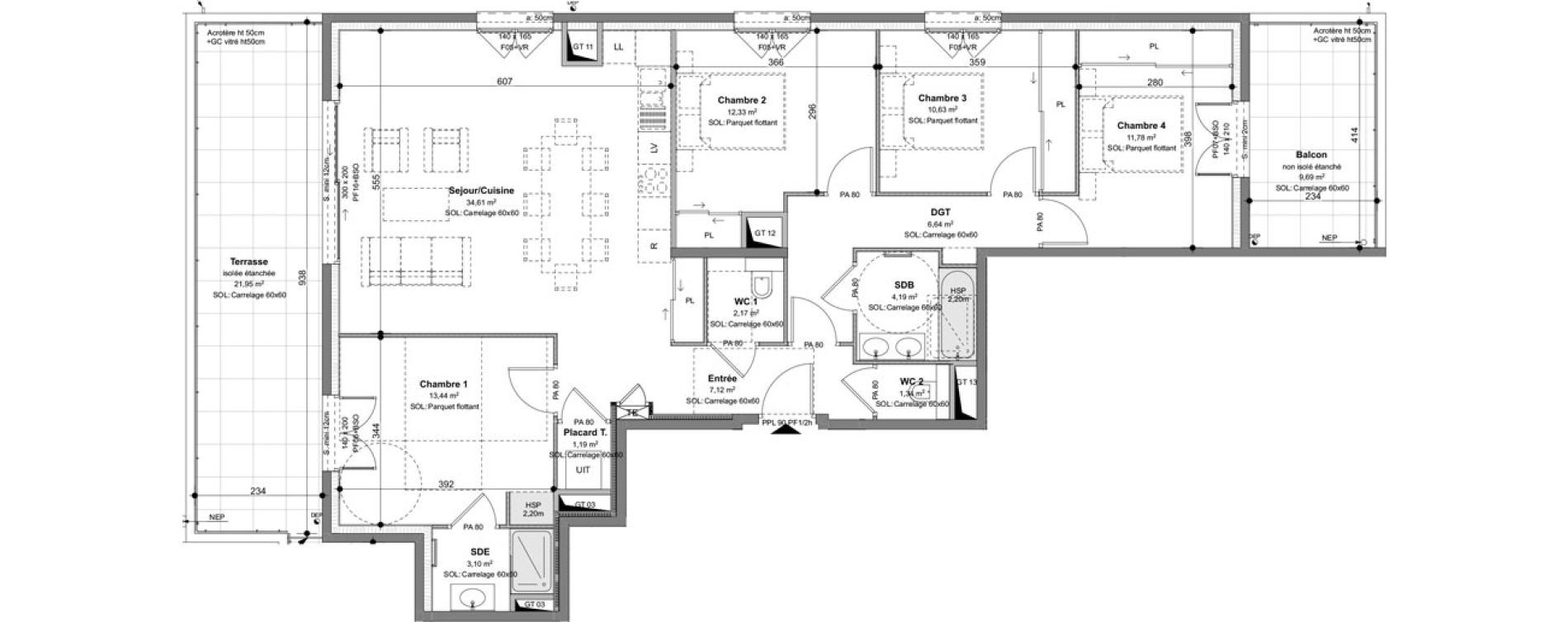 Appartement T5 de 108,54 m2 &agrave; Charbonni&egrave;res-Les-Bains Centre