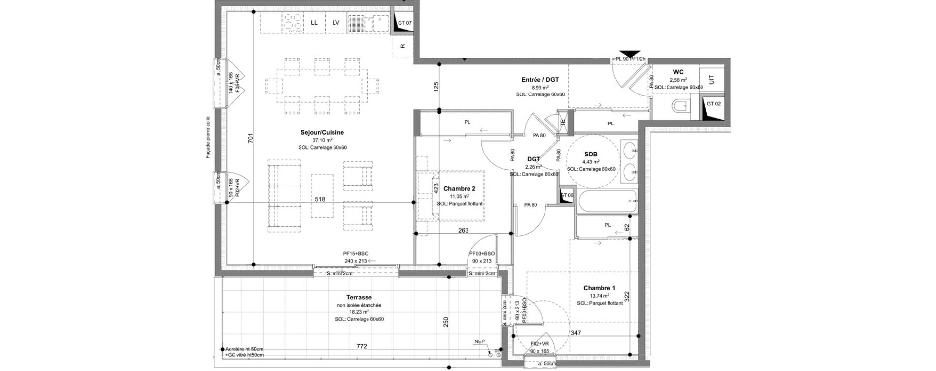 Appartement T3 de 80,15 m2 &agrave; Charbonni&egrave;res-Les-Bains Centre