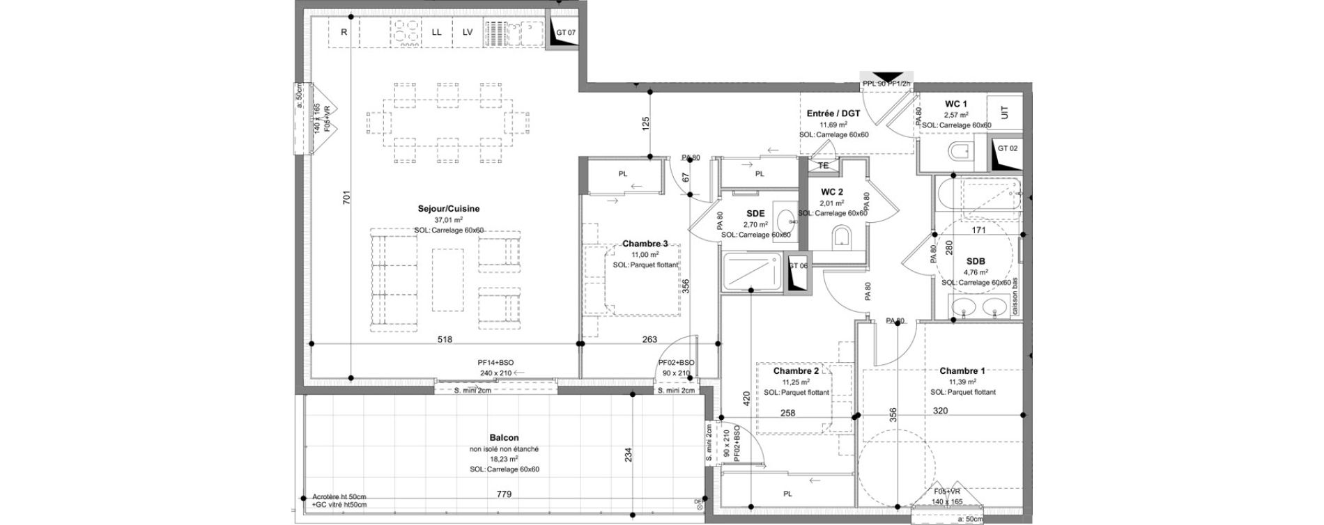 Appartement T4 de 94,38 m2 &agrave; Charbonni&egrave;res-Les-Bains Centre